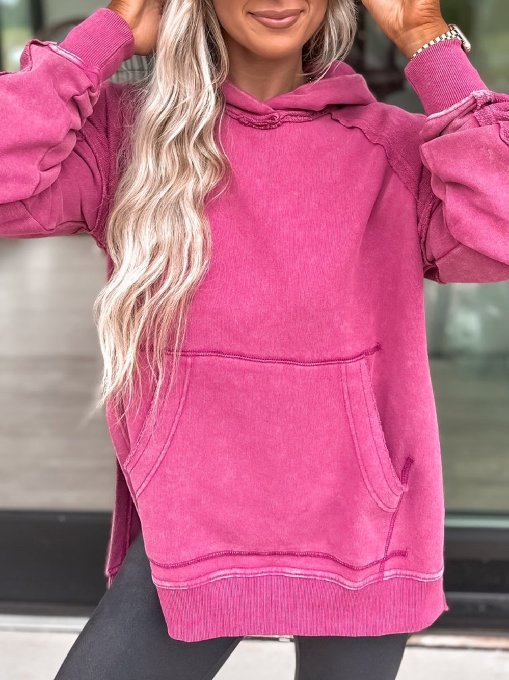 AEMI+CO The Deb Washed Hoodie in Berry